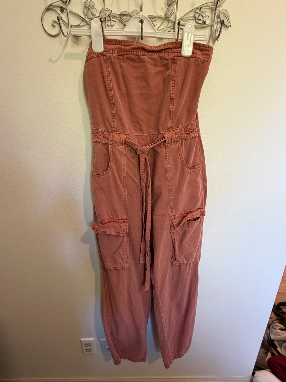 Strapless Cargo Jumpsuit in burnt orange